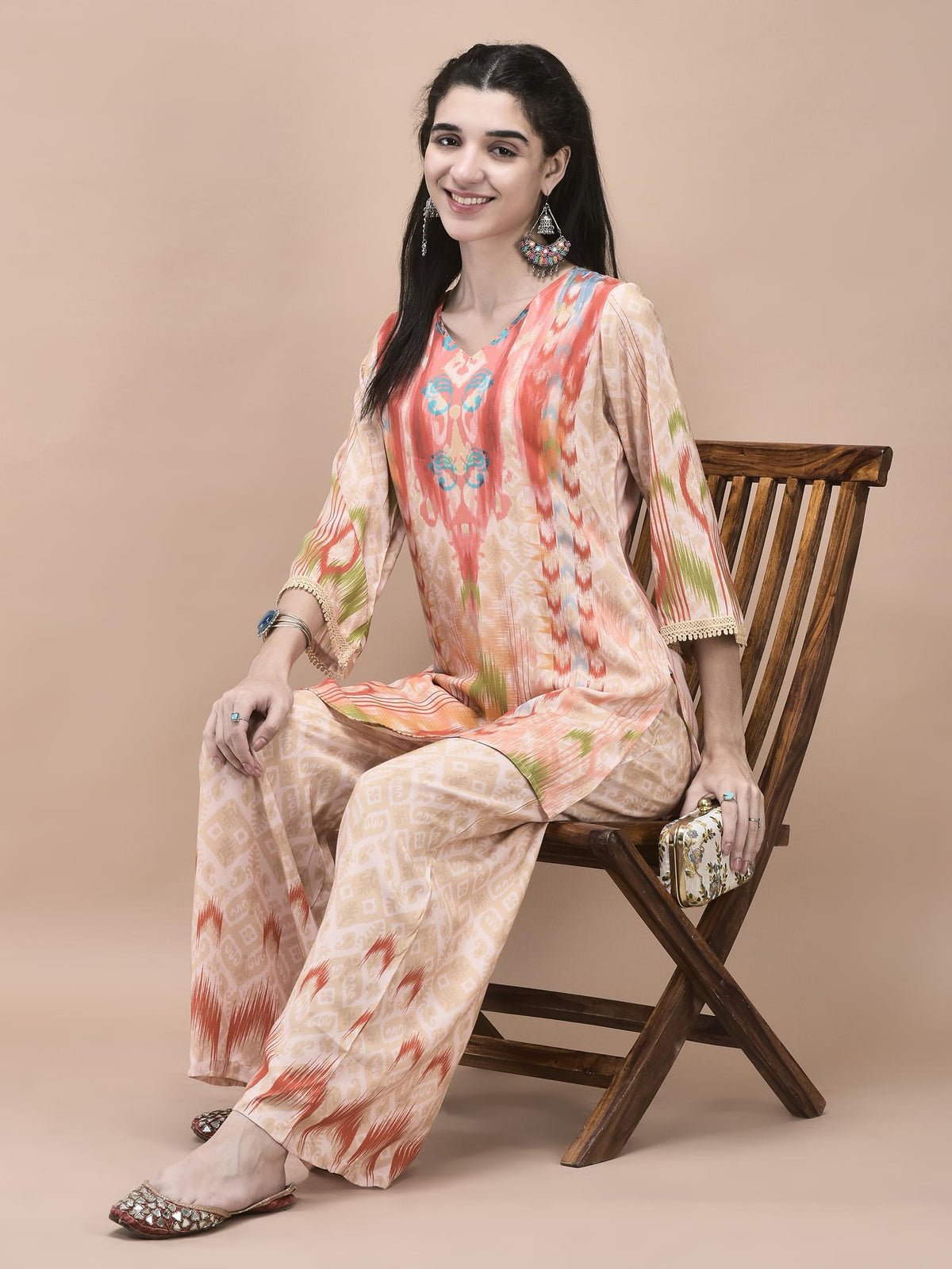 Liva Multicolor Ikat Print Co-Ord Set
