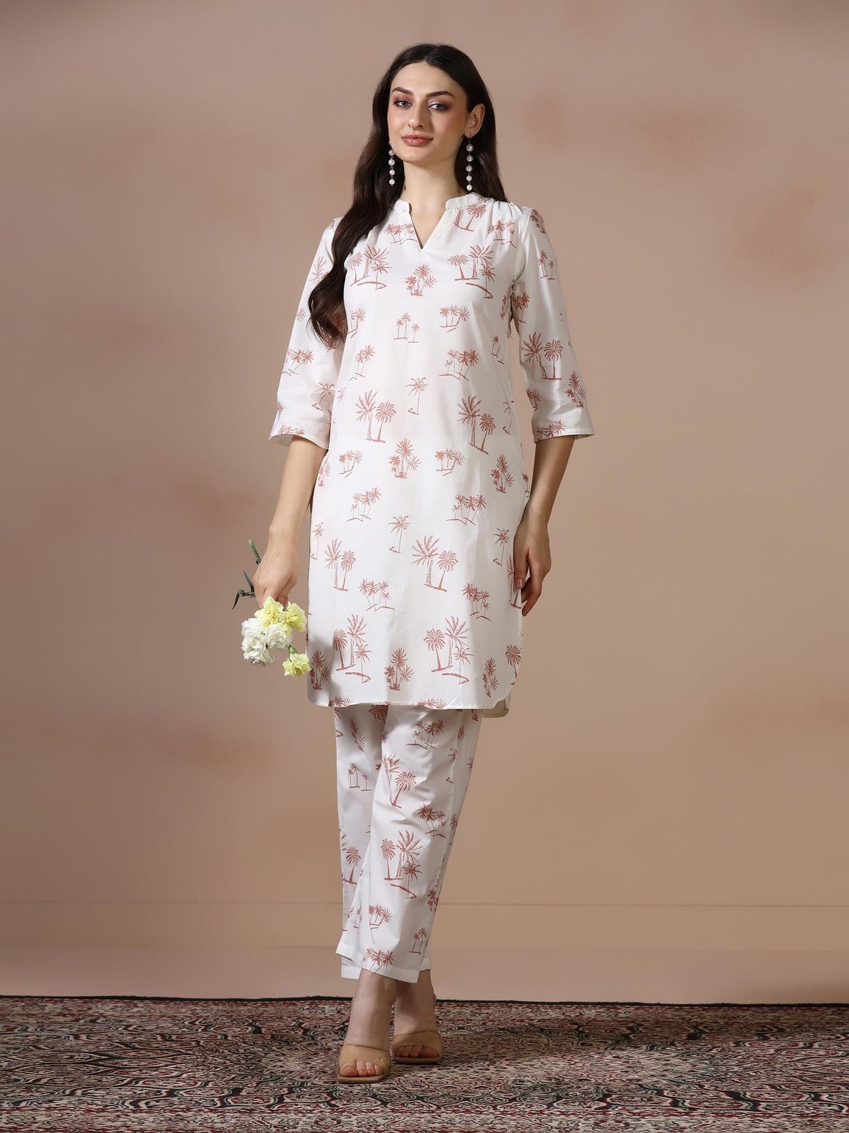 Cotton Off White Printed Kurta With Comfort Pant (Style 25465)