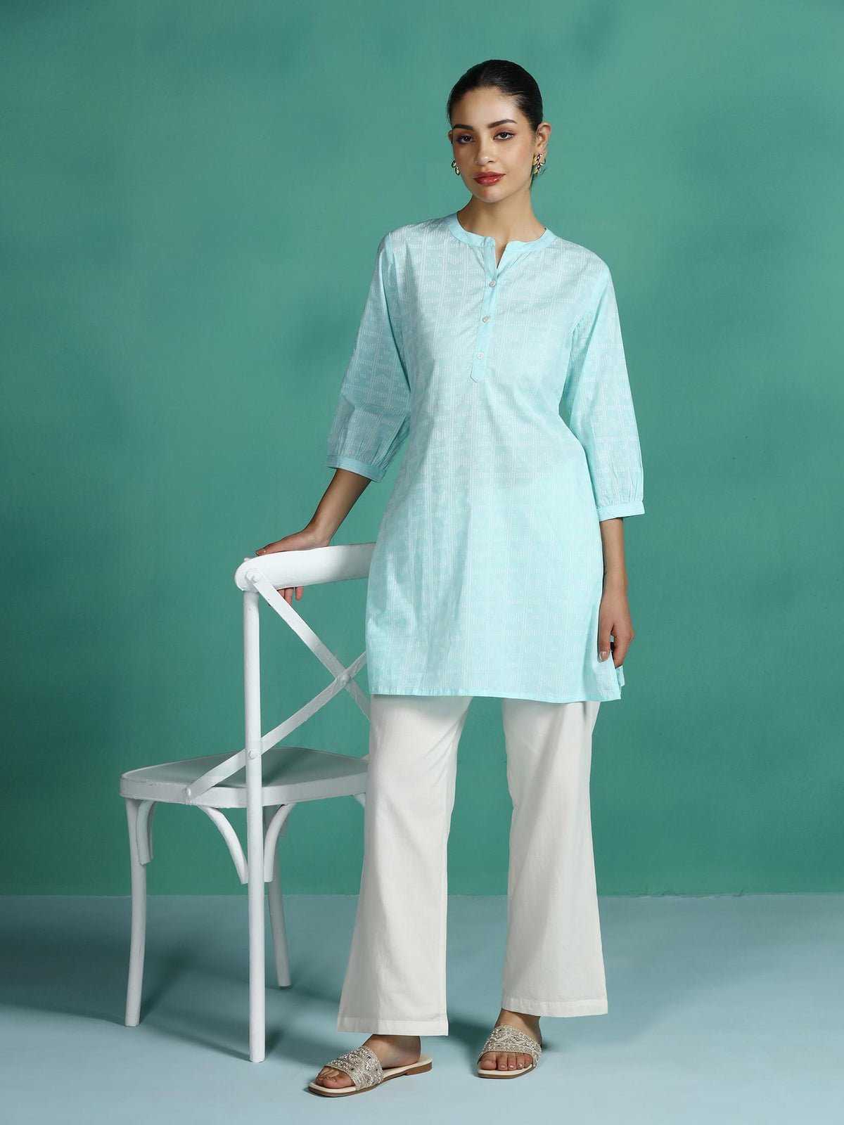 Cotton Aqua Stripe Print Tunic