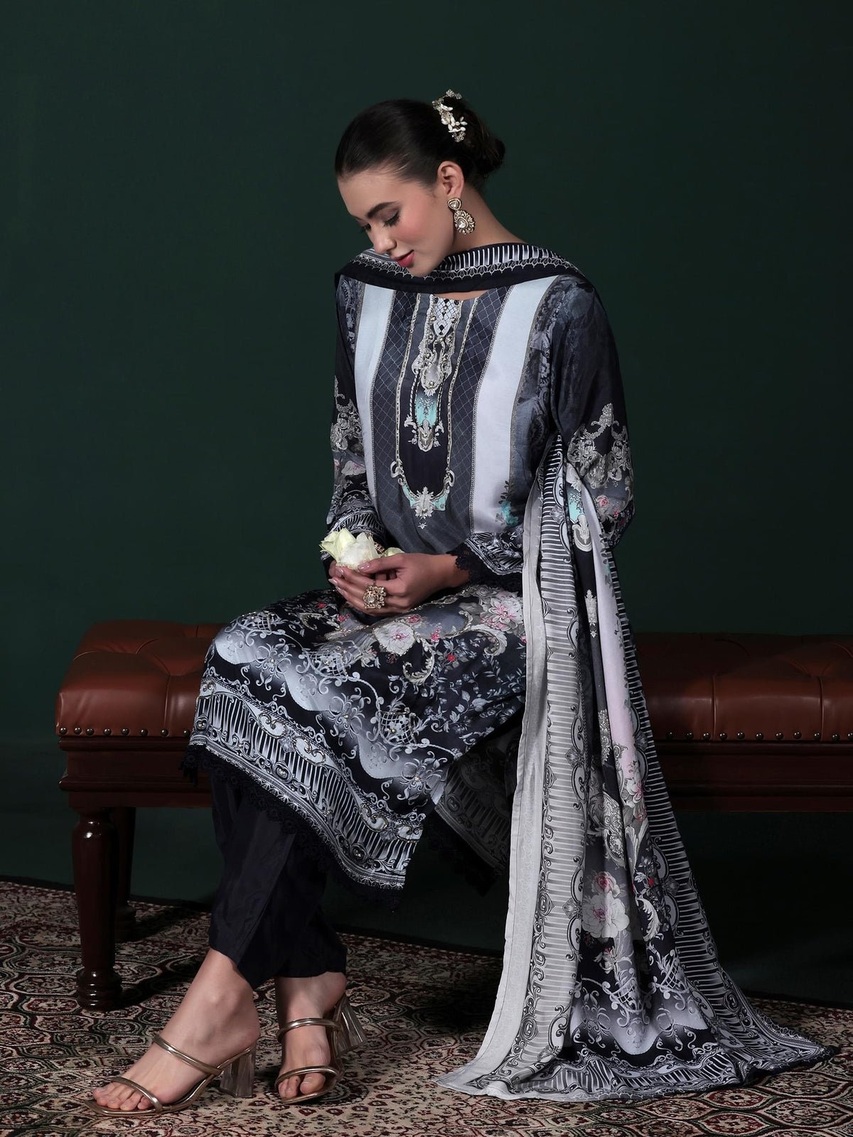 Viscose Muslin Blue Printed Kurta Comfort Pant Dupatta