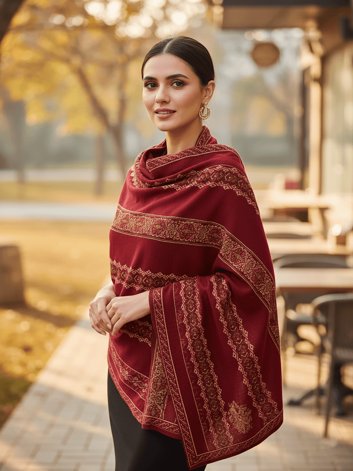 Soft Knitted Warm Maroon Acrylic Shawl (Style KT-ST4304)