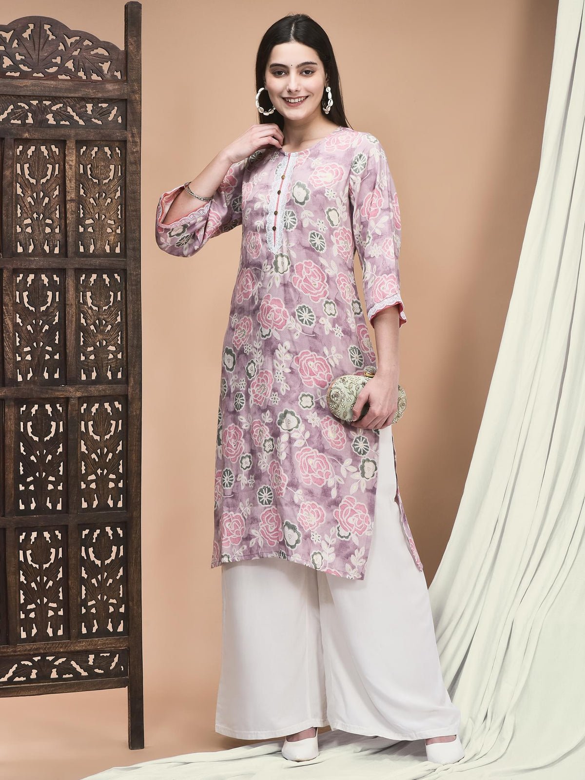 Liva Lilac Floral Print Kurta