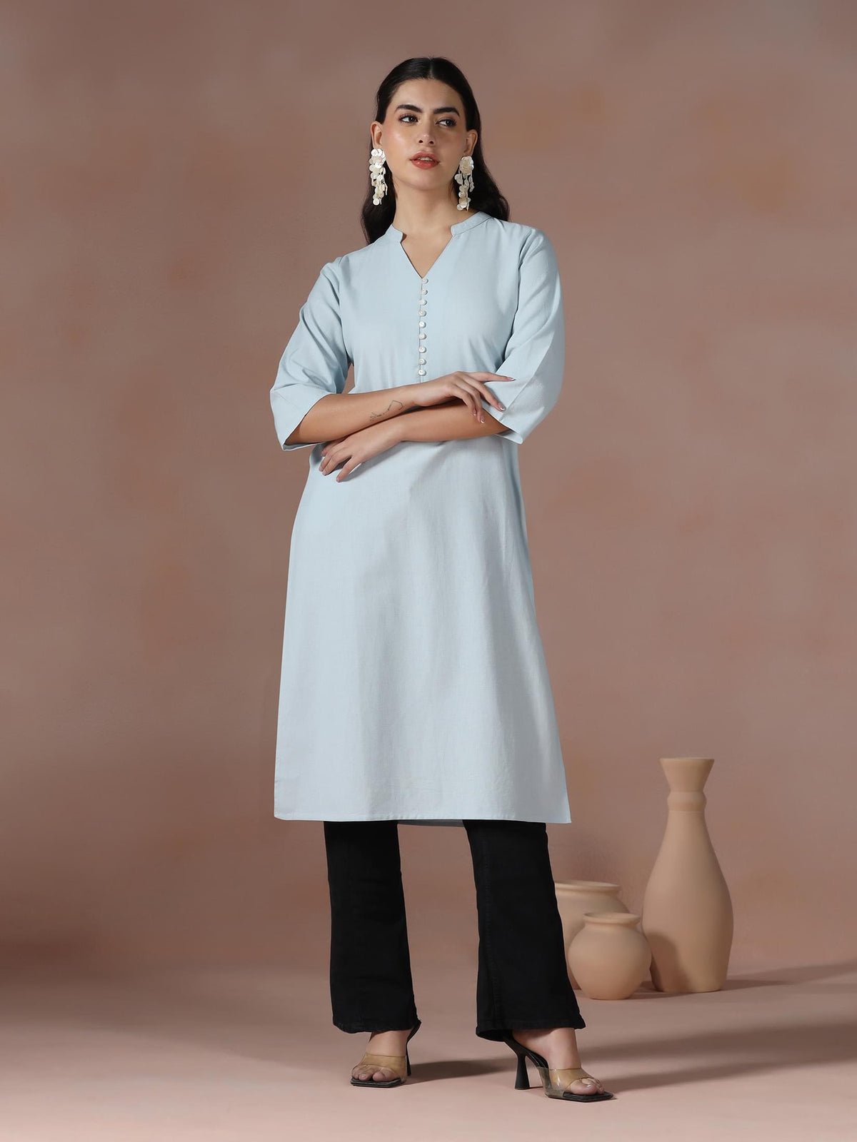 Cotton Blue Solid Kurta (Style 26023)