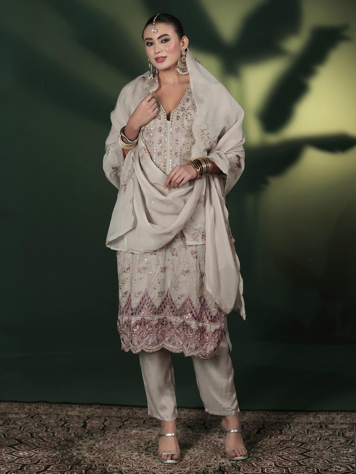 Organza Grey Embroidered Kurta Comfort Pant Dupatta