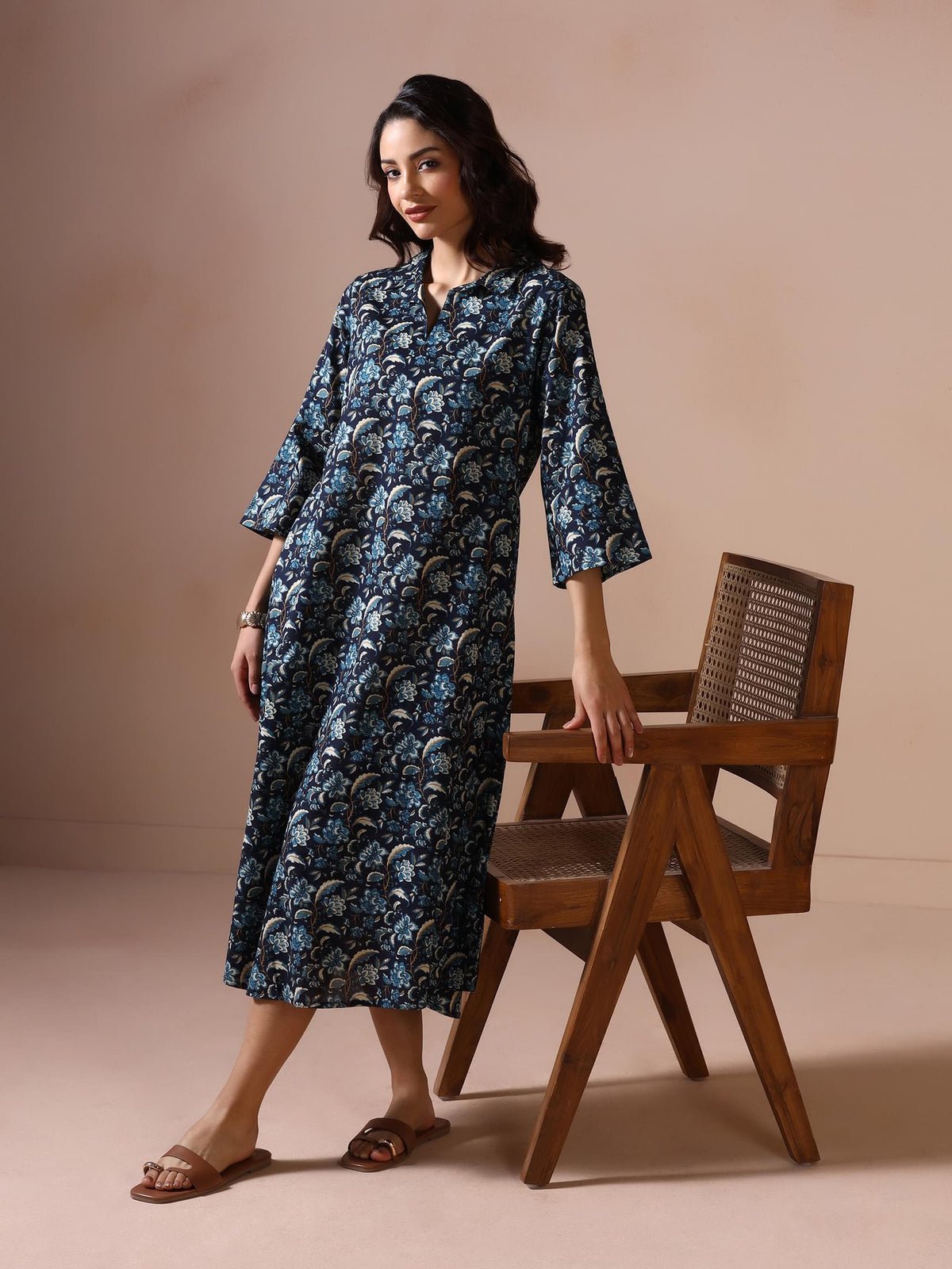 Cotton Indigo Blue Printed Dress