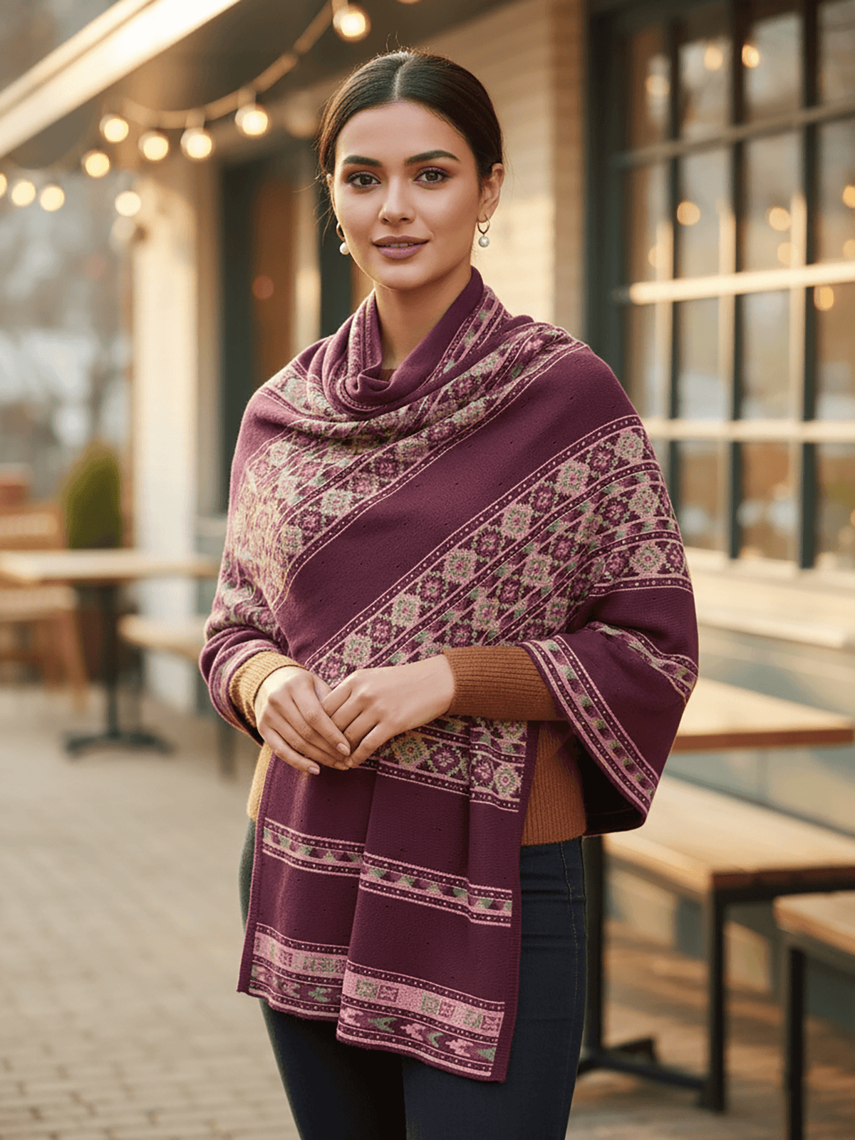 Soft Knitted Warm Light Purple Acrylic Shawl