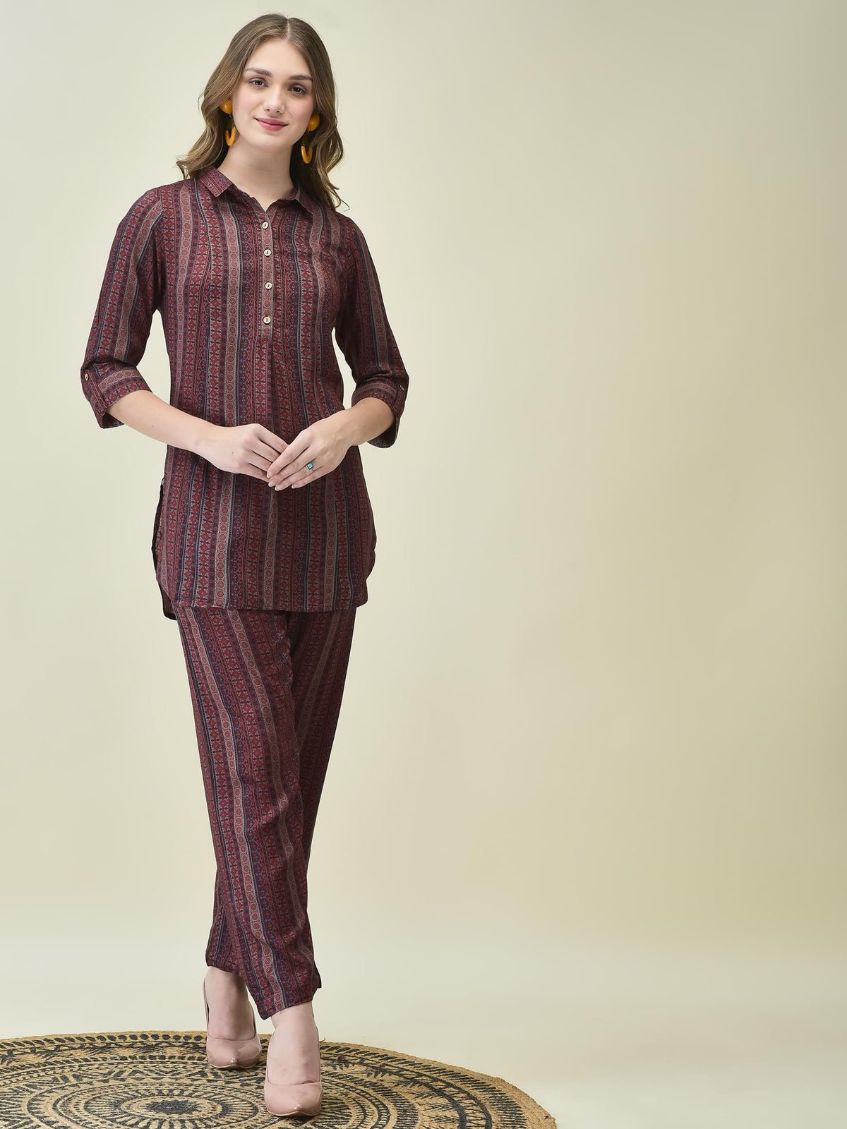 Liva Maroon Stripe Print Co-Ord Set